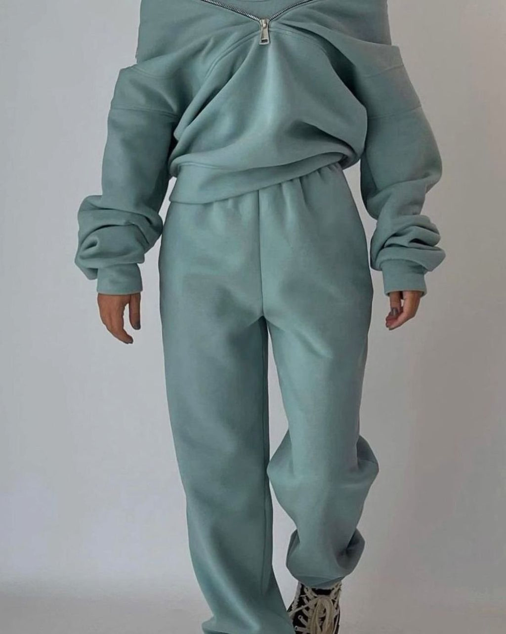 Women's Oversized Half-Zip Pullover Jogger Two-Piece Set