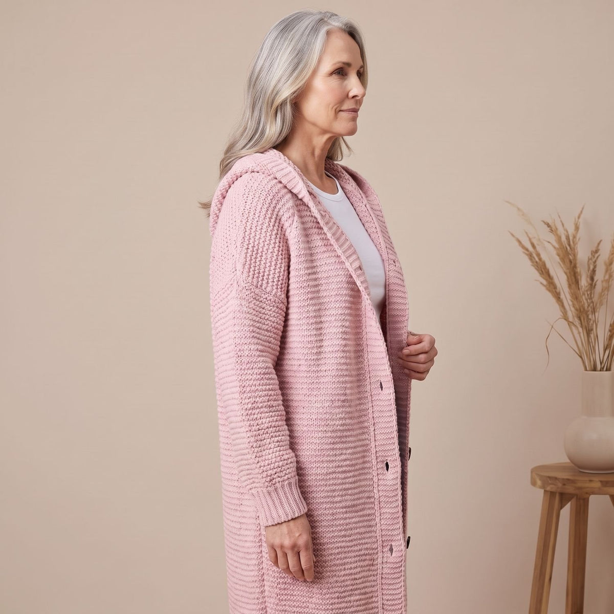 Women's Oversized Hooded Chunky Knit Button-Down Cardigan