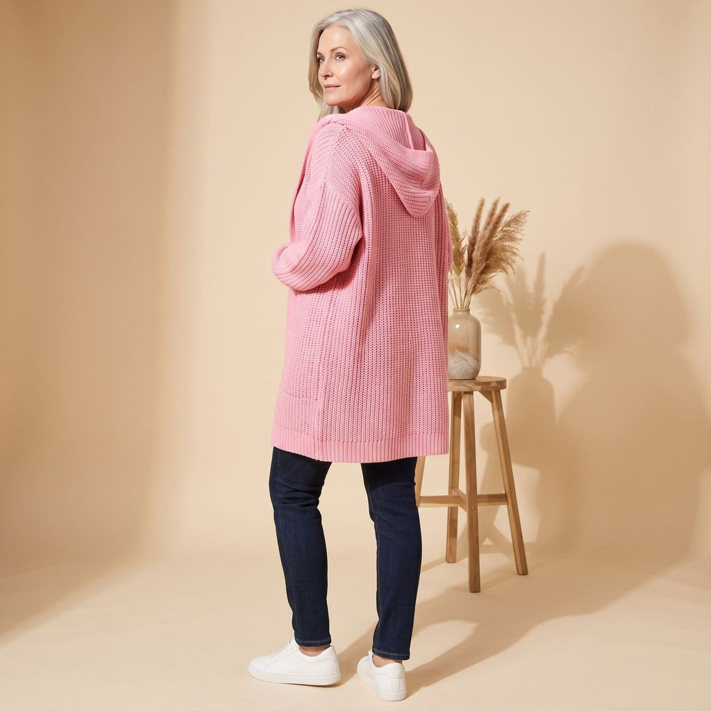 Women's Oversized Hooded Chunky Knit Button-Down Cardigan