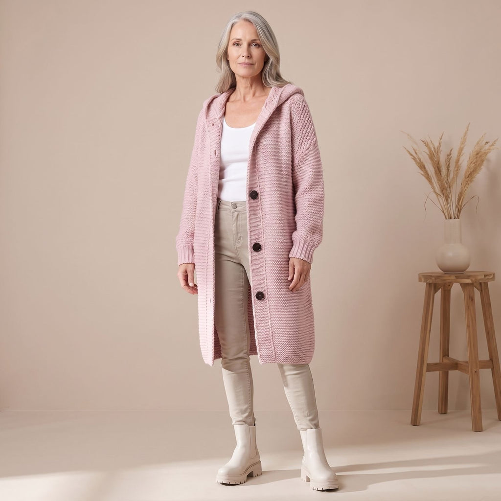 Women's Oversized Hooded Chunky Knit Button-Down Cardigan