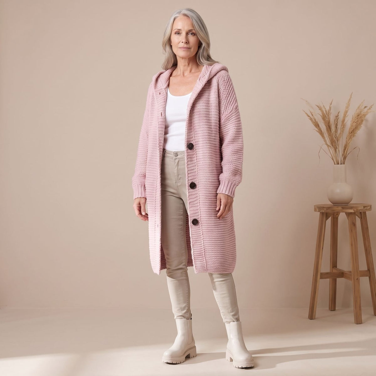 Women's Oversized Hooded Chunky Knit Button-Down Cardigan