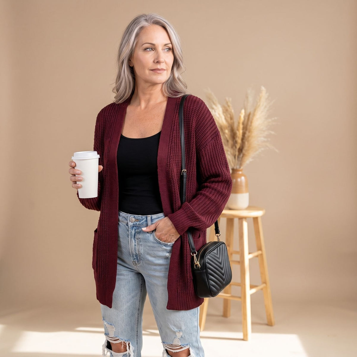Women's Oversized Hooded Chunky Knit Button-Down Cardigan