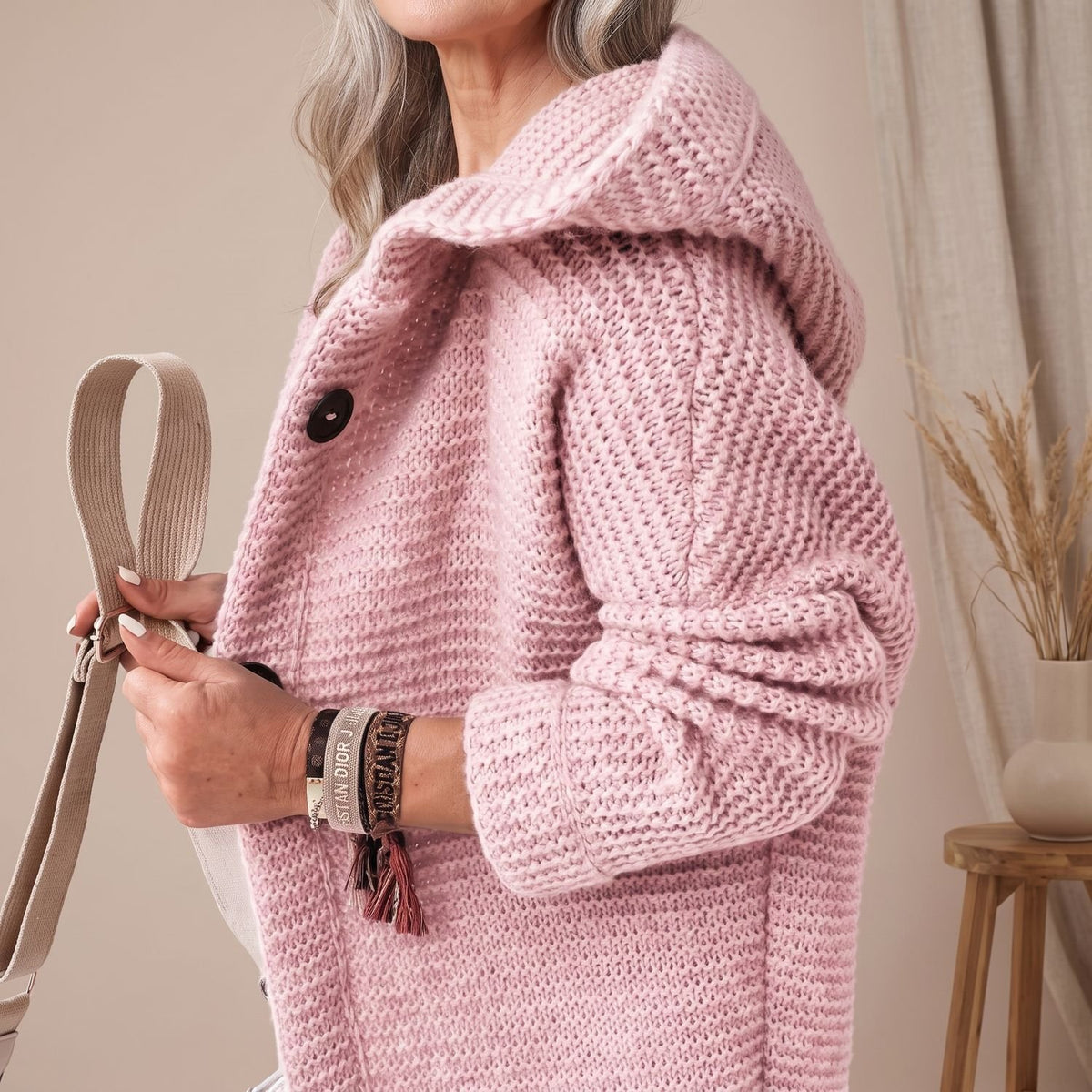 Women's Oversized Hooded Chunky Knit Button-Down Cardigan