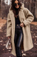 Women's Oversized Hooded Faux Fur Long Winter Coat - Beige