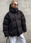 Women's Oversized Hooded Warm Puffer Jacket - Black