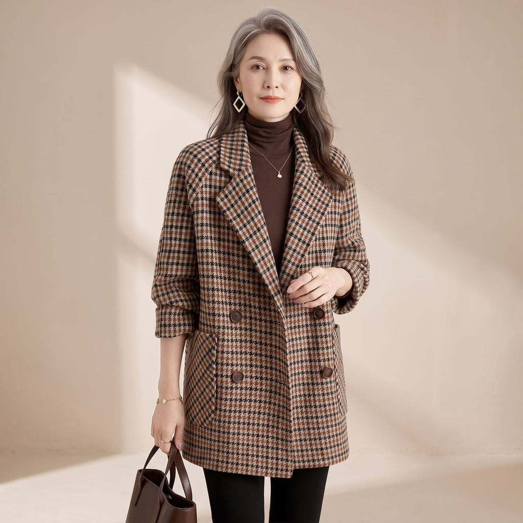 Women's Oversized Houndstooth Longline Blazer Coat - Gray Plaid