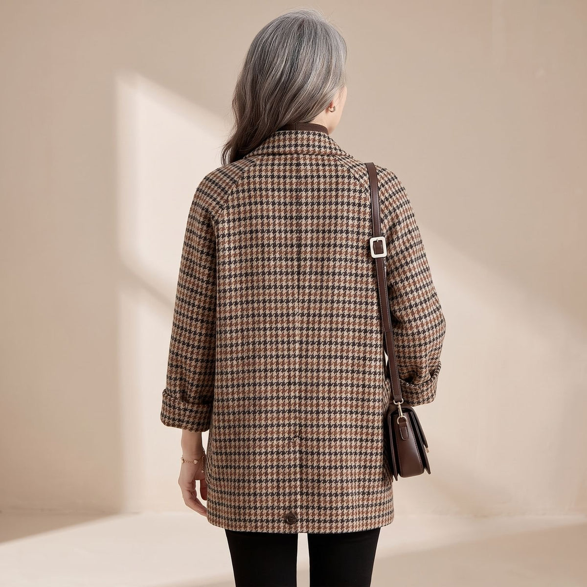 Women's Oversized Houndstooth Longline Blazer Coat