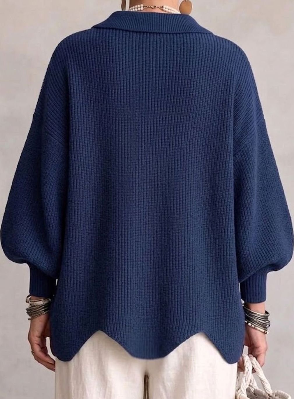 Women's Oversized Knit Cardigan Gold Button Lantern Sleeve Sweater