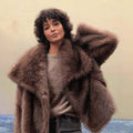 Women's Oversized Lapel Cropped Faux Fur Coat - Coffee