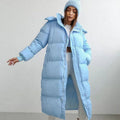 Women's Oversized Long Quilted Puffer Jacket Hooded Maxi Coat - Blue