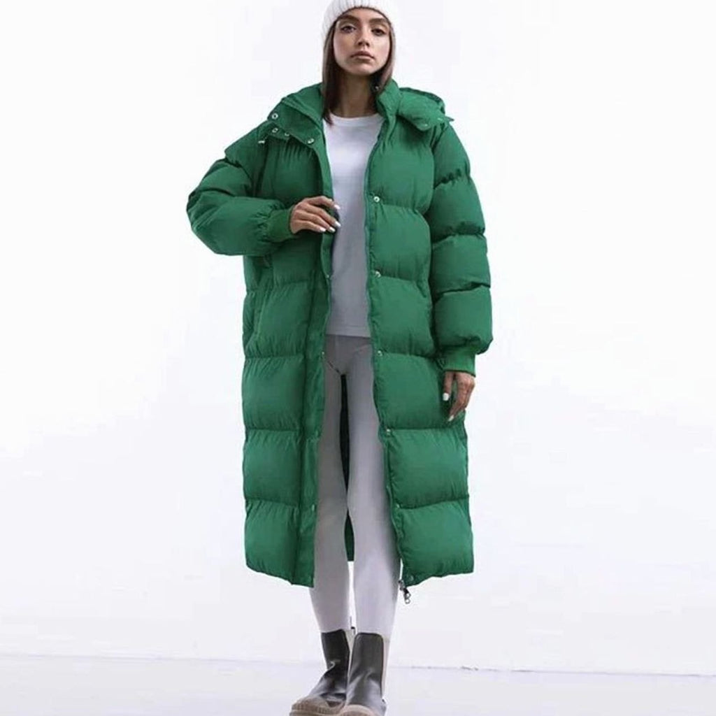 Women's Oversized Long Quilted Puffer Jacket Hooded Maxi Coat - Green