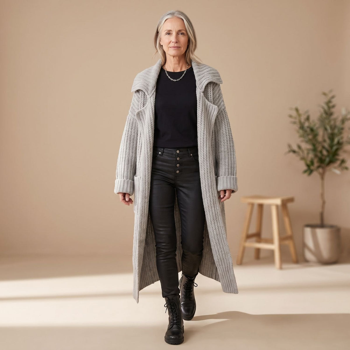 Women's Oversized Longline Ribbed Knit Cardigan Drop-Shoulder Coat