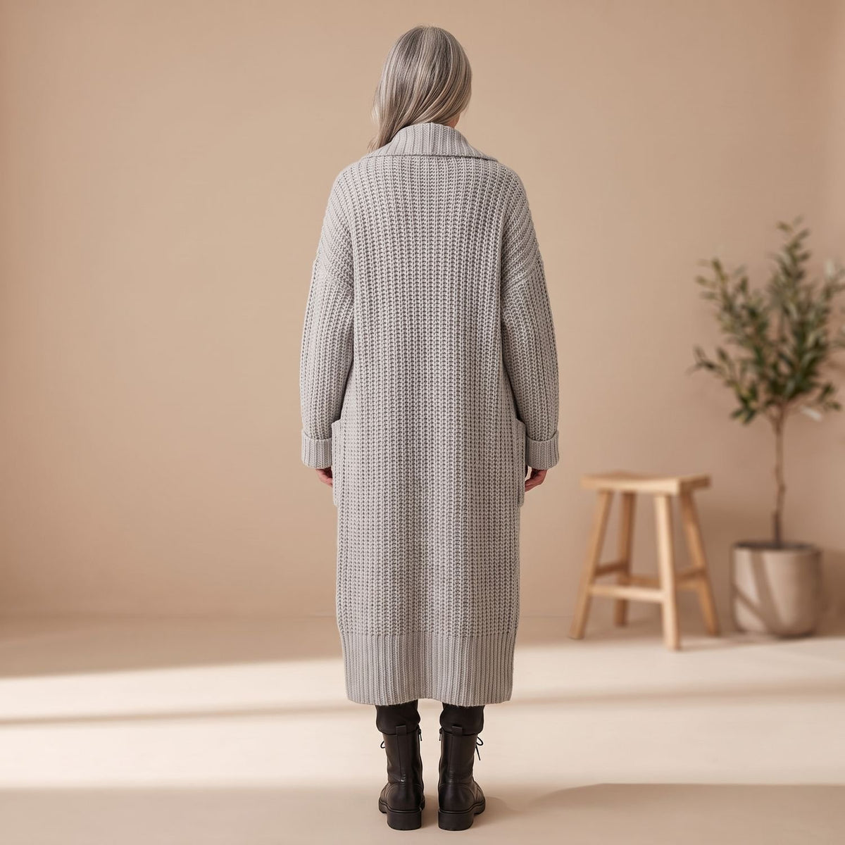 Women's Oversized Longline Ribbed Knit Cardigan Drop-Shoulder Coat