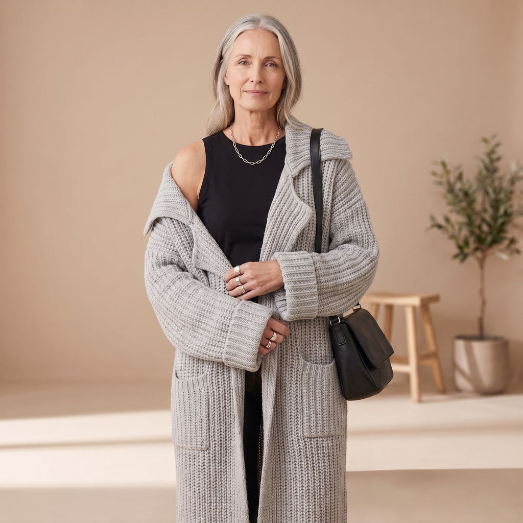 Women's Oversized Longline Ribbed Knit Cardigan Drop-Shoulder Coat