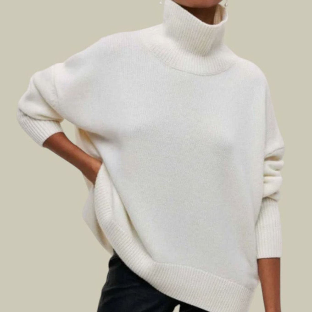 Women's Oversized Loose Fit Turtlenecks Knit Pullover Sweater - White