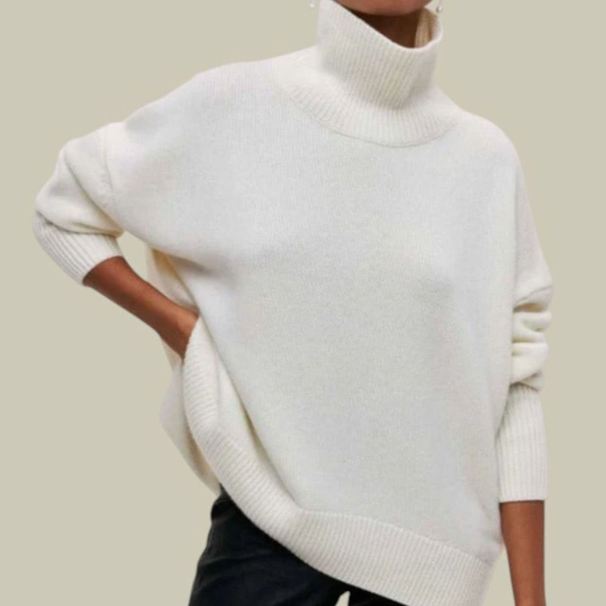 Women's Oversized Loose Fit Turtlenecks Knit Pullover Sweater - White