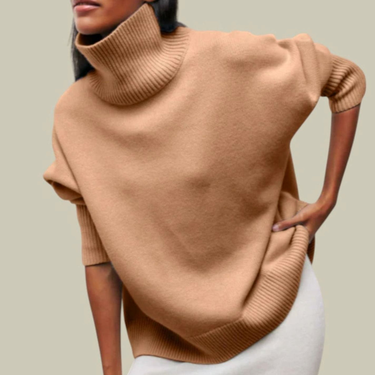 Women's Oversized Loose Fit Turtlenecks Knit Pullover Sweater - Khaki
