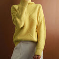 Women's Oversized Mock-Neck Diamond-Knit Pullover Sweater - Yellow