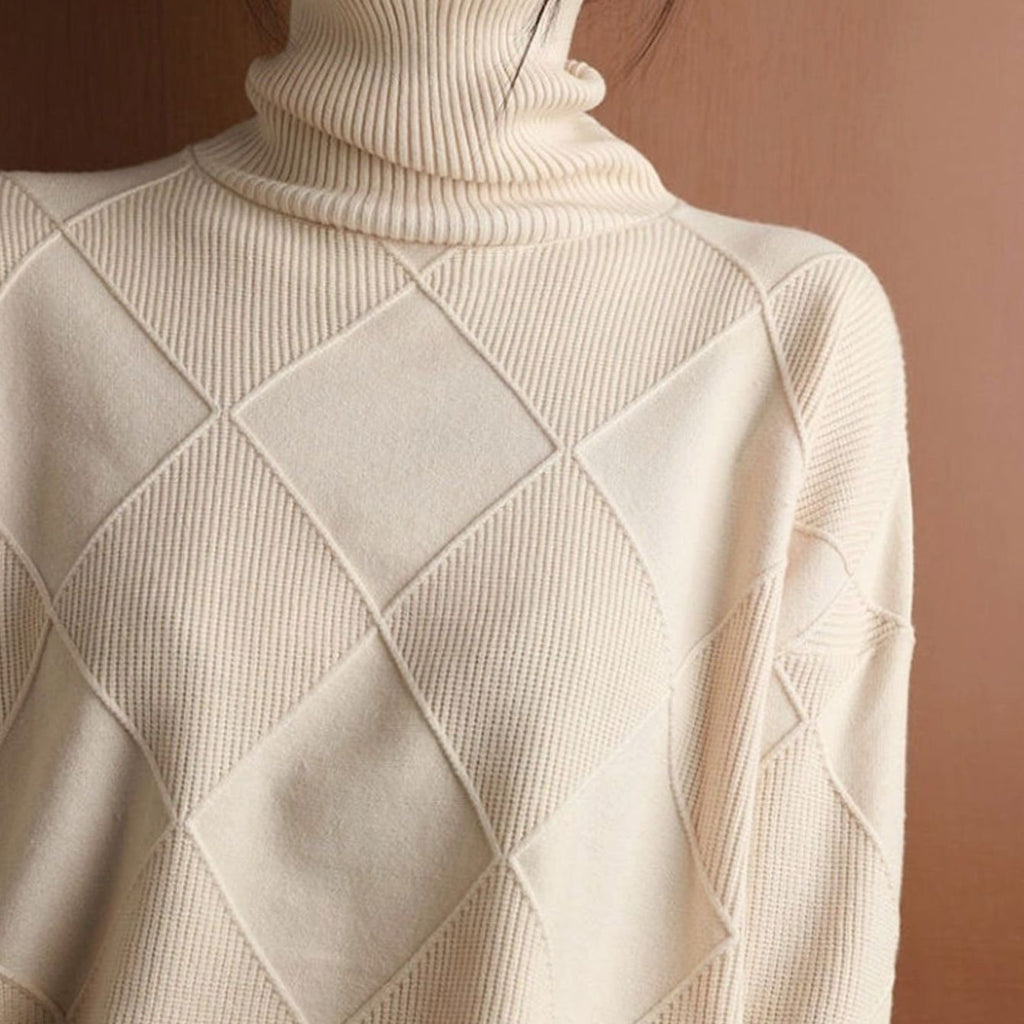 Women's Oversized Mock-Neck Diamond-Knit Pullover Sweater