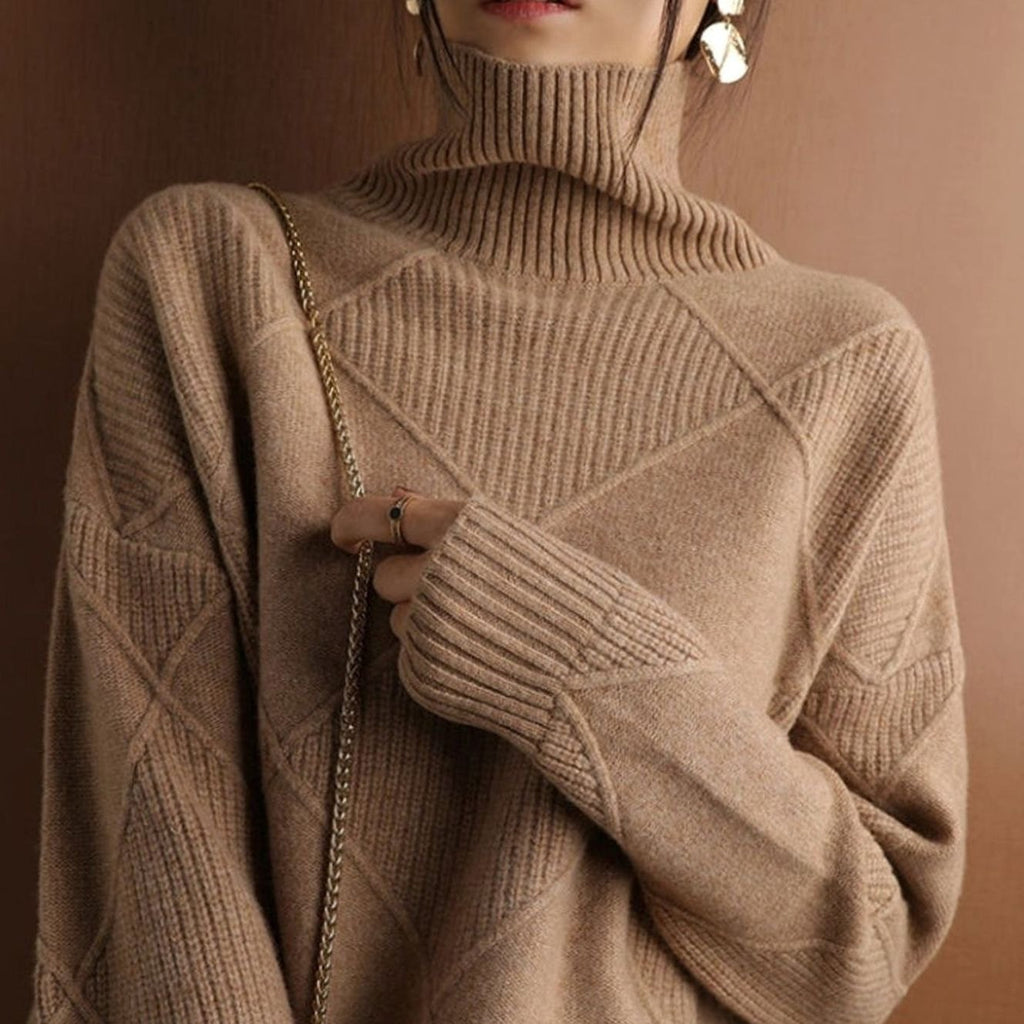 Women's Oversized Mock-Neck Diamond-Knit Pullover Sweater