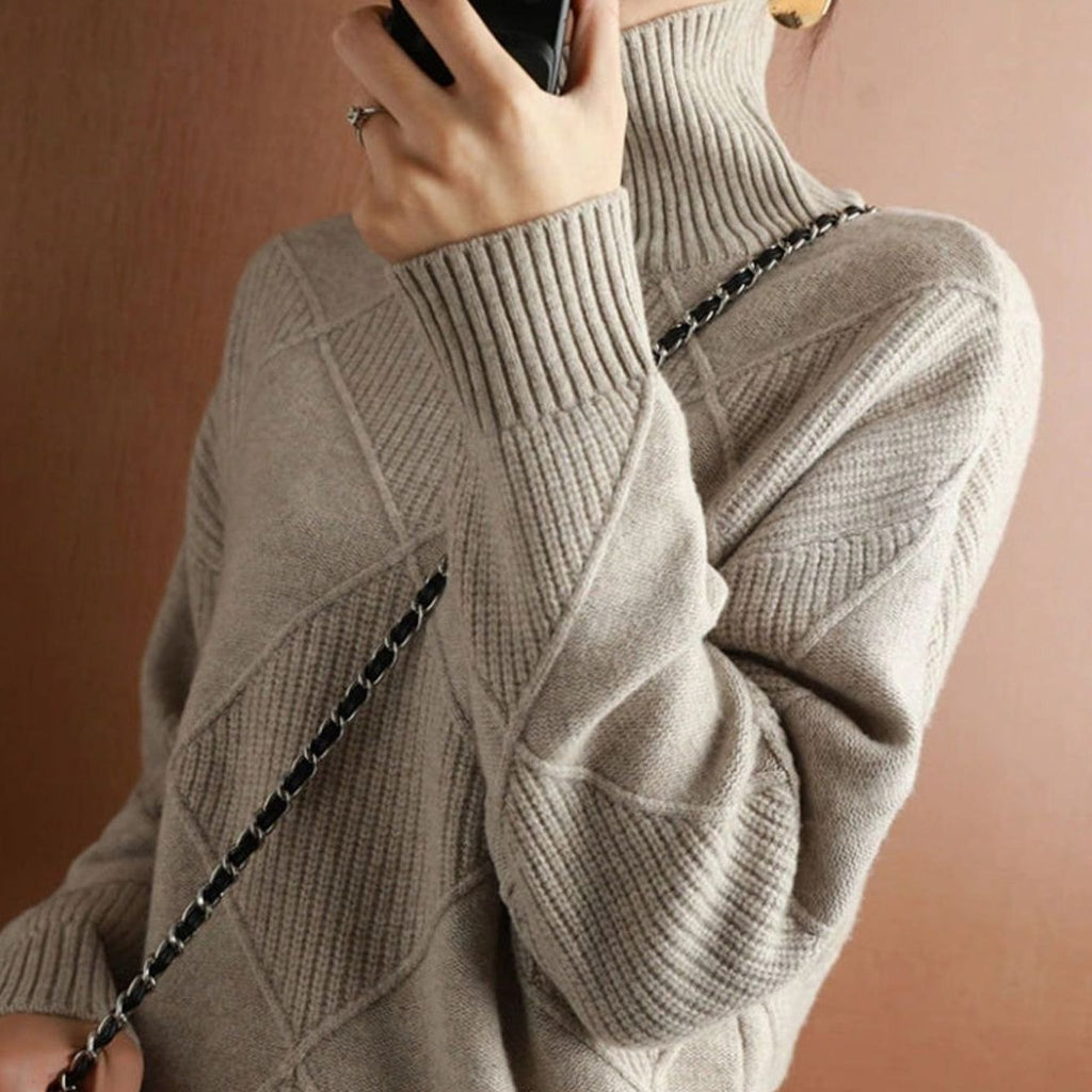 Women's Oversized Mock-Neck Diamond-Knit Pullover Sweater