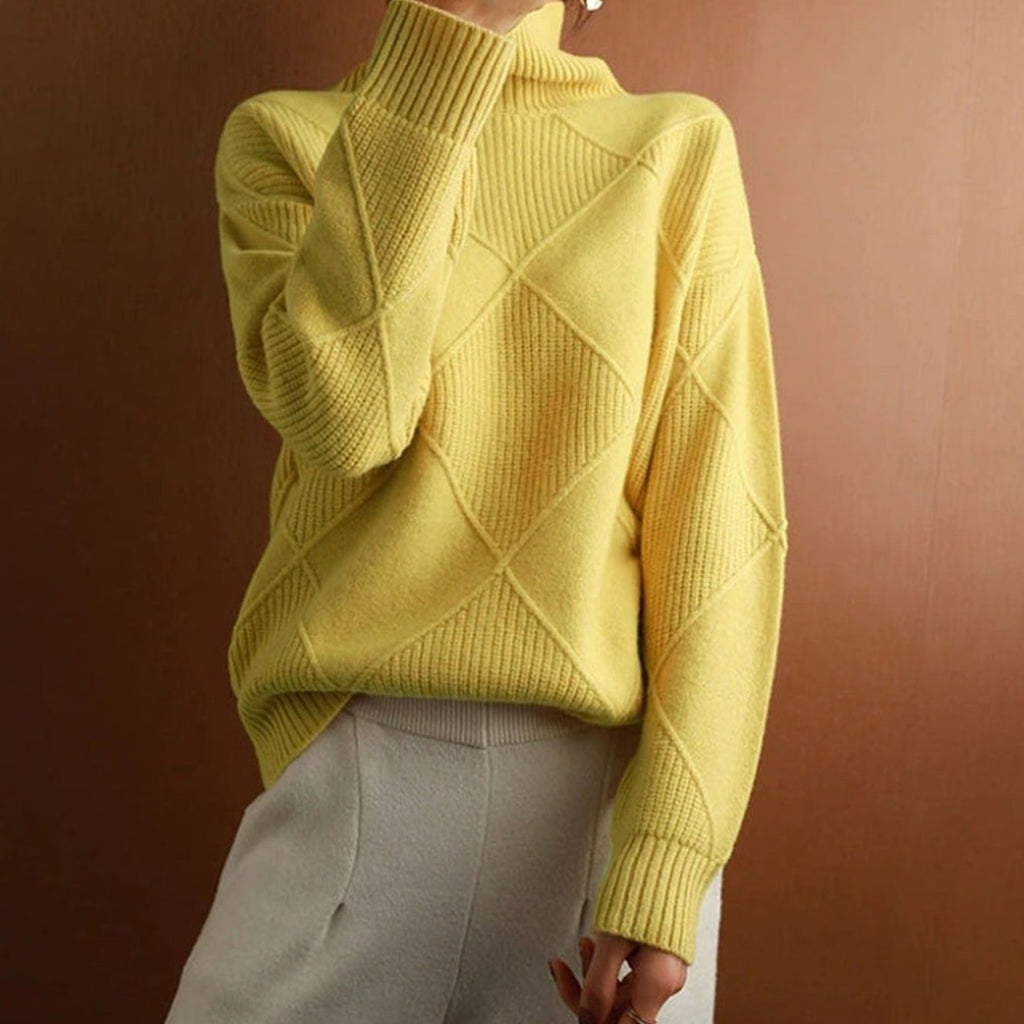 Women's Oversized Mock-Neck Diamond-Knit Pullover Sweater