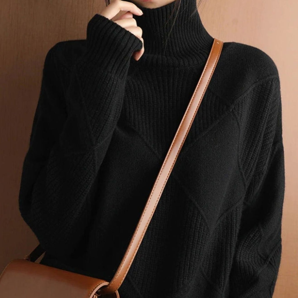 Women's Oversized Mock-Neck Diamond-Knit Pullover Sweater
