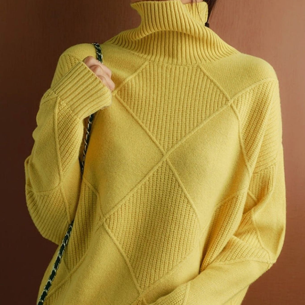 Women's Oversized Mock-Neck Diamond-Knit Pullover Sweater