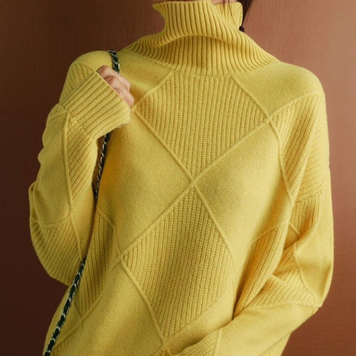 Women's Oversized Mock-Neck Diamond-Knit Pullover Sweater