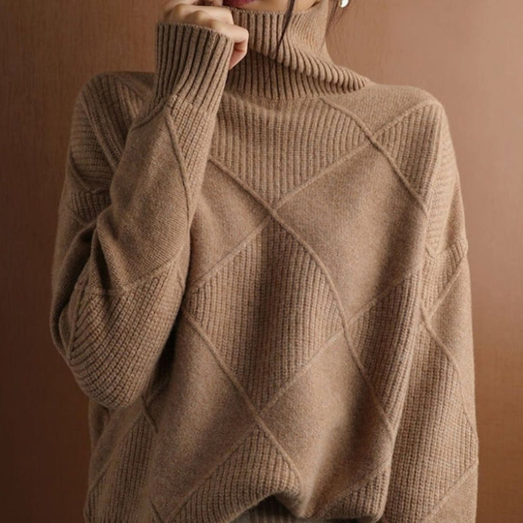 Women's Oversized Mock-Neck Diamond-Knit Pullover Sweater