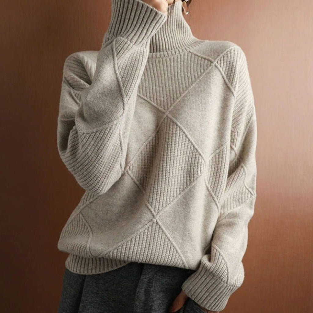 Women's Oversized Mock-Neck Diamond-Knit Pullover Sweater