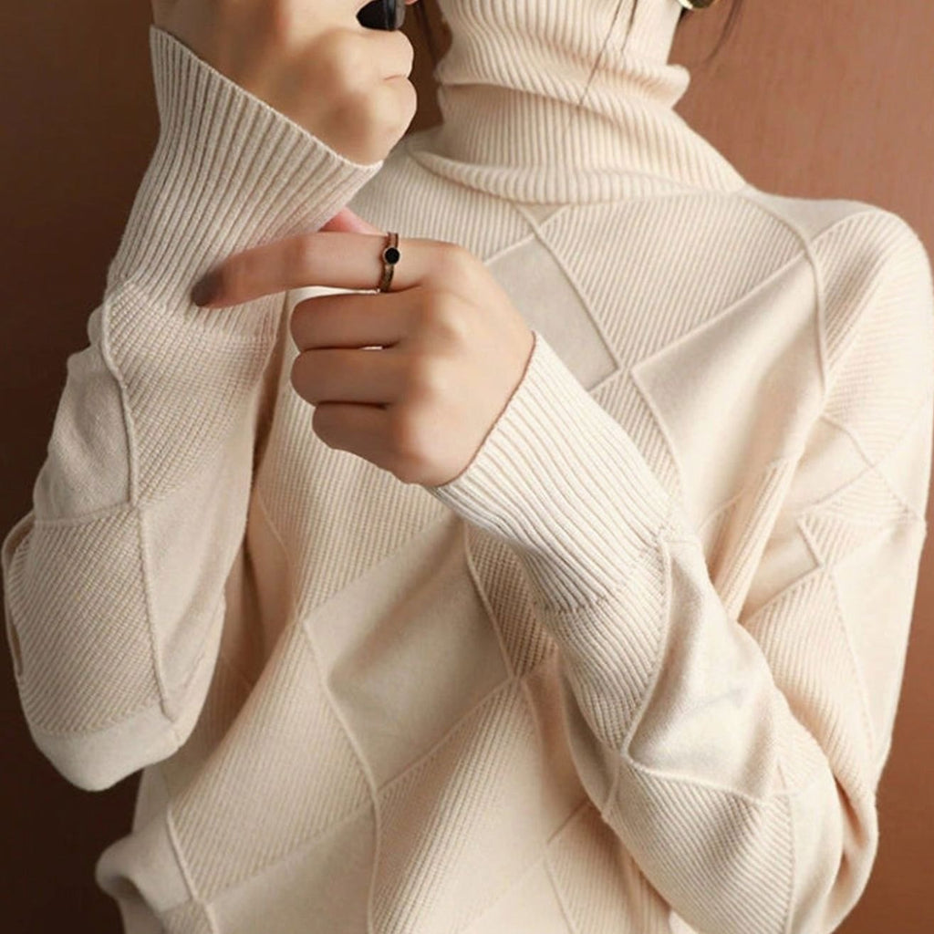 Women's Oversized Mock-Neck Diamond-Knit Pullover Sweater