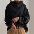 Women's Oversized Mock-Neck Knit Sweater Pullover Top - Black
