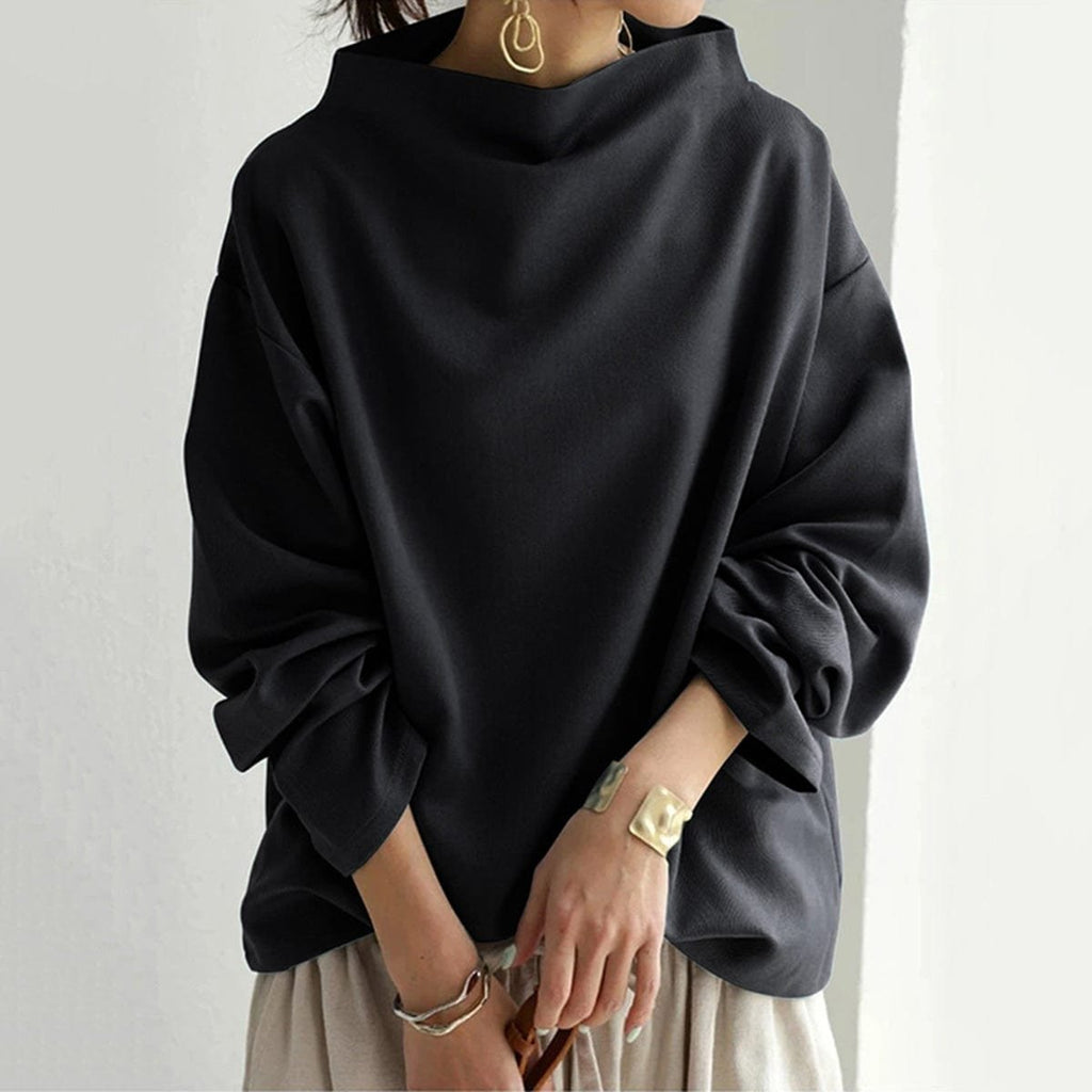 Women's Oversized Mock-Neck Knit Sweater Pullover Top
