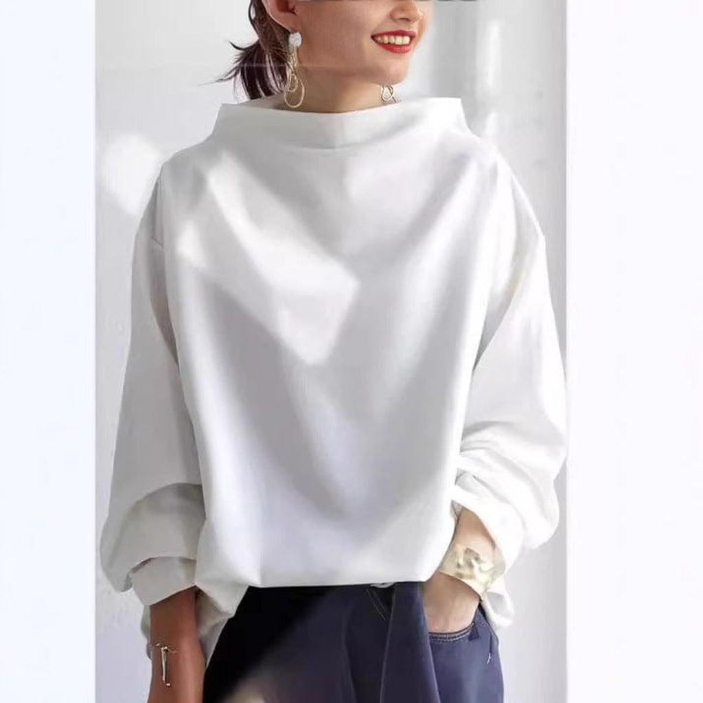 Women's Oversized Mock-Neck Knit Sweater Pullover Top - White