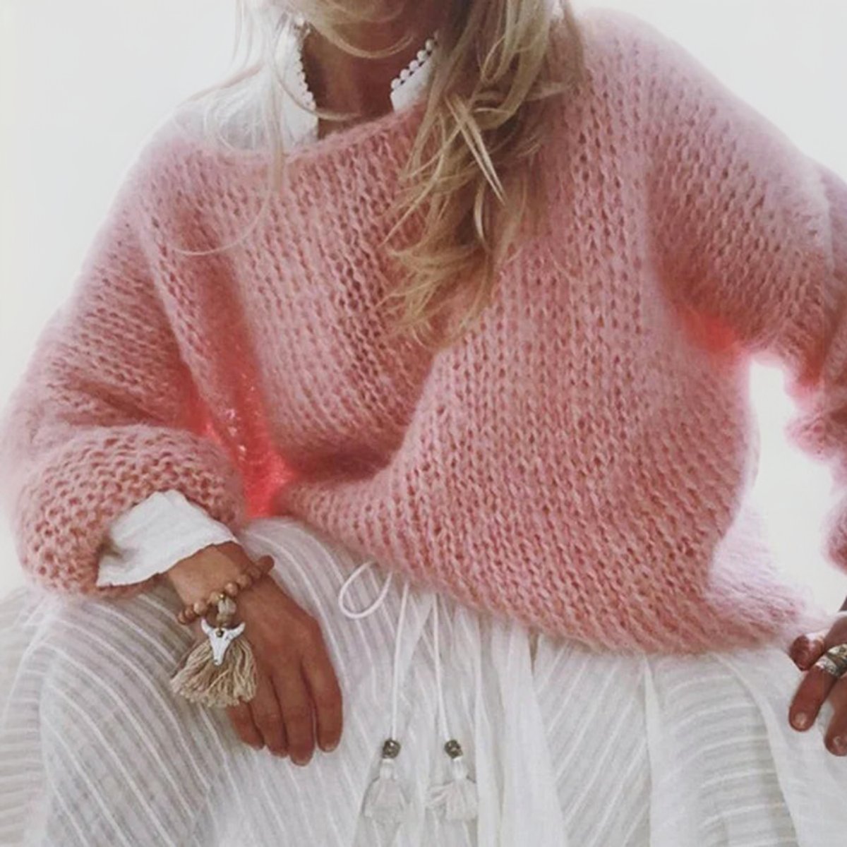 Women's Oversized Mohair Blend Batwing Knit Sweater