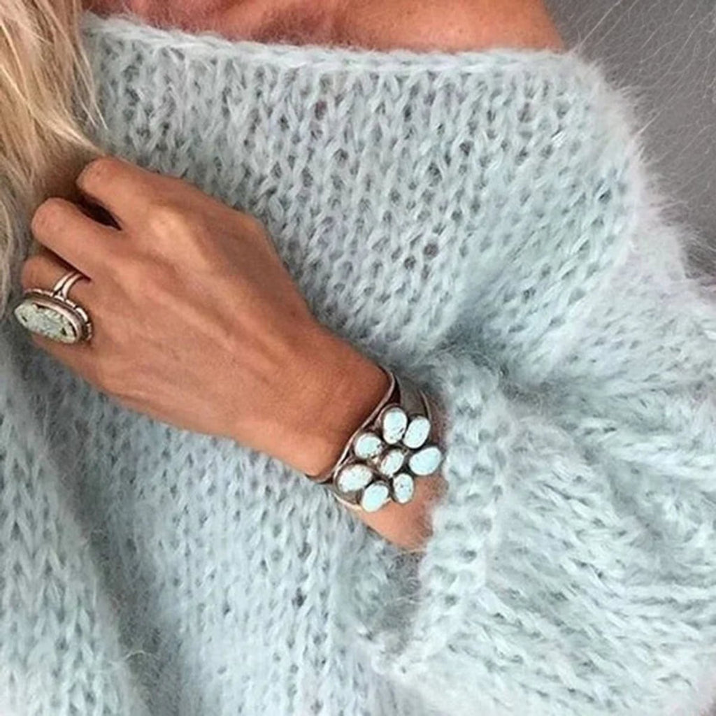Women's Oversized Mohair Blend Batwing Knit Sweater - Light Blue