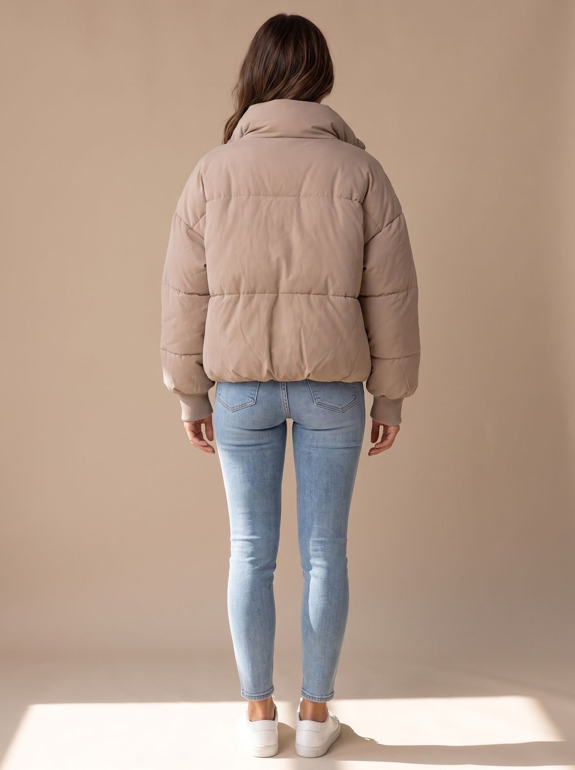 Women's Oversized Puffer Jacket Stand Collar Ribbed Cuff