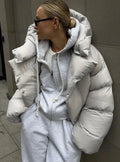 Women's Oversized Quilted Puffer Jacket Stand-Up Collar - Gray