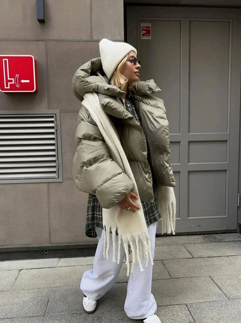 Women's Oversized Quilted Puffer Jacket Stand-Up Collar - Green