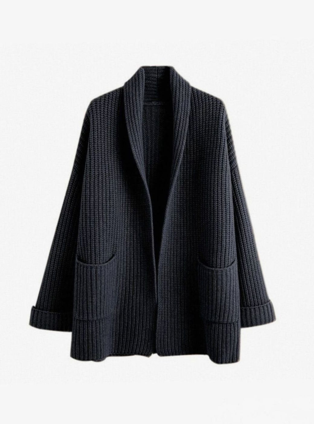 Women's Oversized Relaxed-Fit Longline Knit Cardigan Pockets - Black