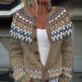 Women's Oversized Retro Fair Isle Button-Front Knit Cardigan
