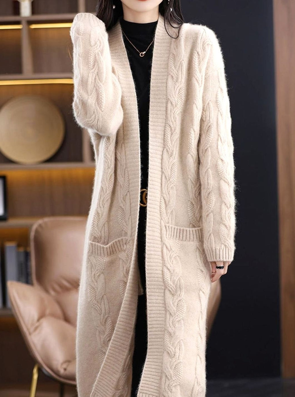 Women's Oversized Striped Long Open-Front Cardigan Sweater