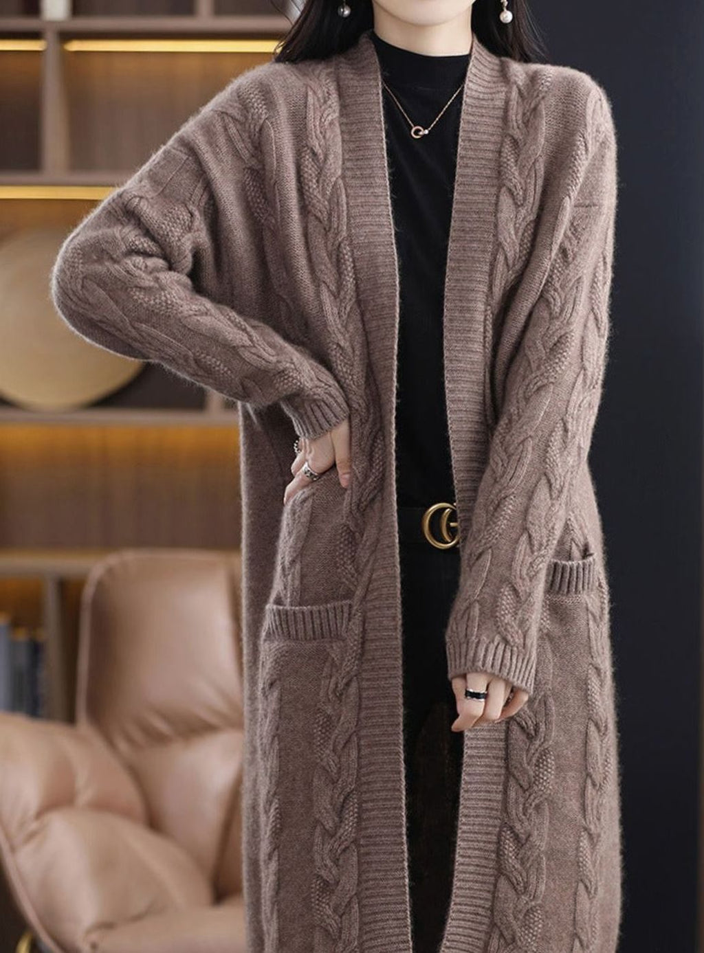 Women's Oversized Striped Long Open-Front Cardigan Sweater