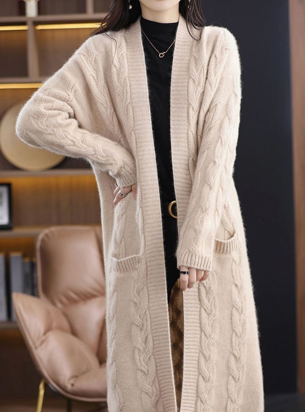 Women's Oversized Striped Long Open-Front Cardigan Sweater