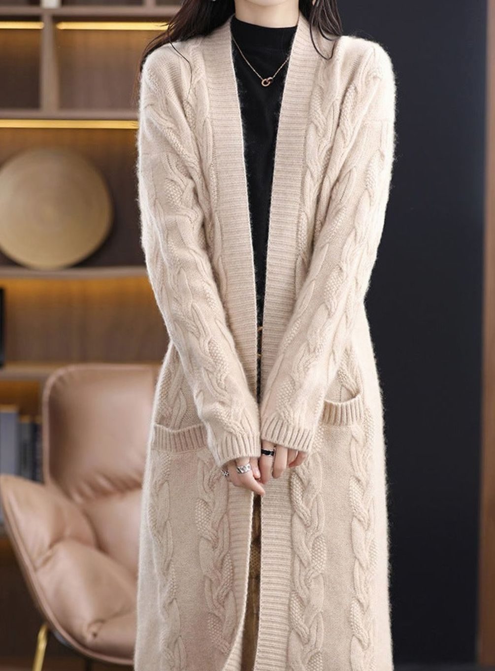 Women's Oversized Striped Long Open-Front Cardigan Sweater