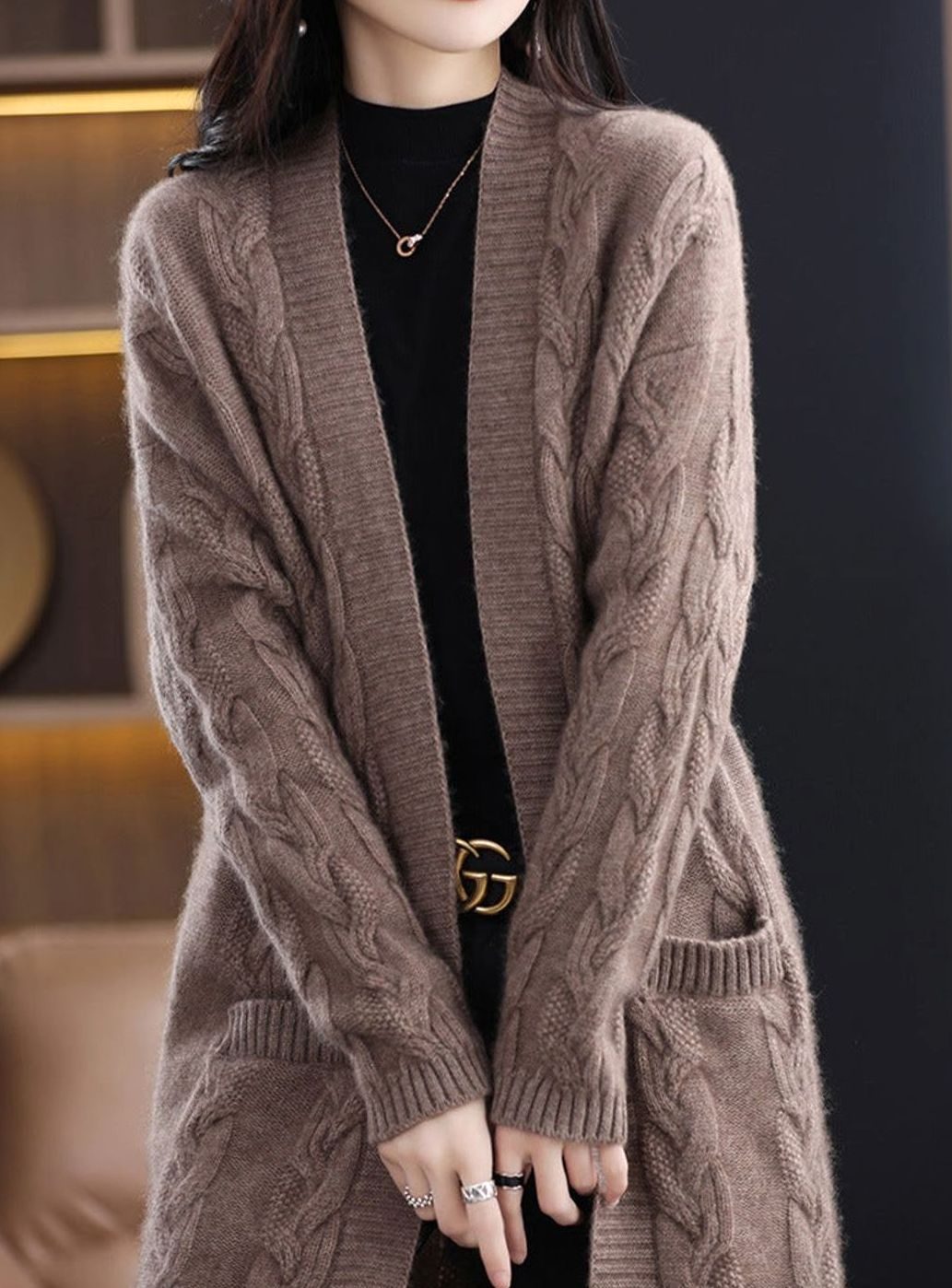 Women's Oversized Striped Long Open-Front Cardigan Sweater
