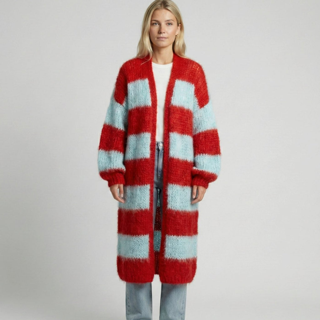 Women's Oversized Striped Longline Open-Front Cardigan