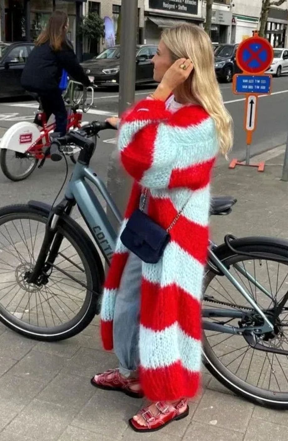 Women's Oversized Striped Longline Open-Front Cardigan