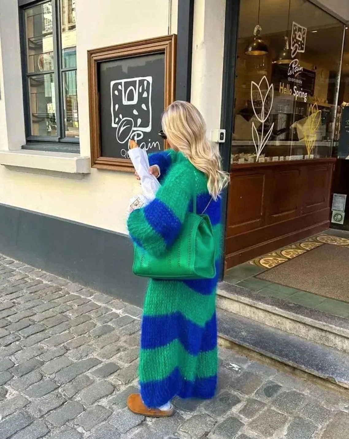 Women's Oversized Striped Longline Open-Front Cardigan